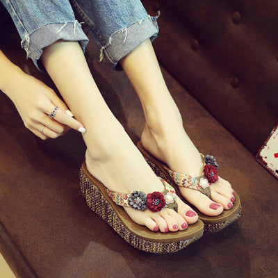 Flower Wedge Slippers